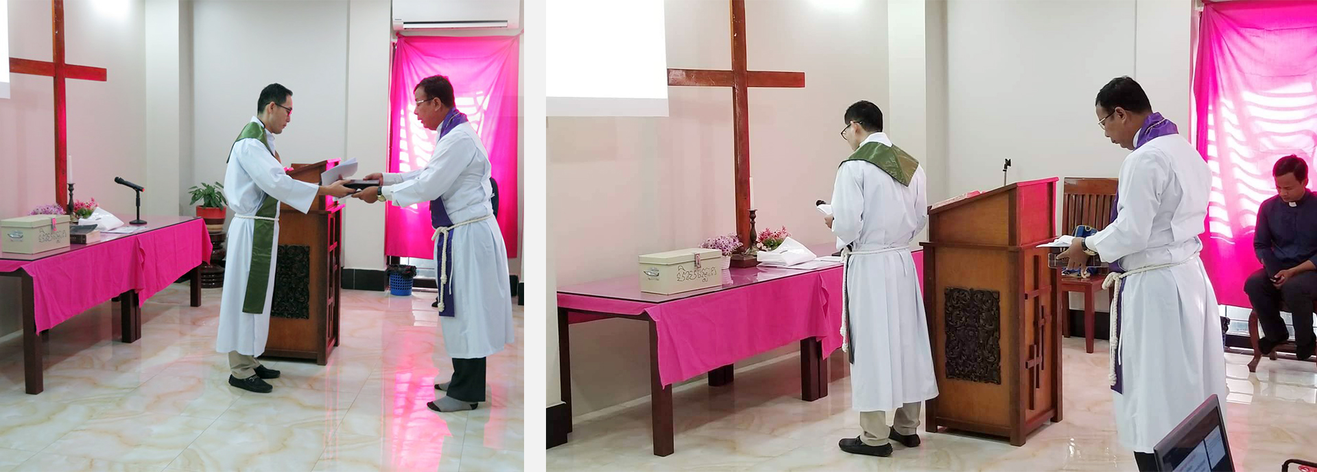 Two pastors in a worship service.