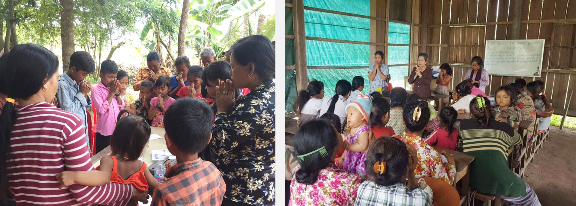 Women and children gathered in prayer.