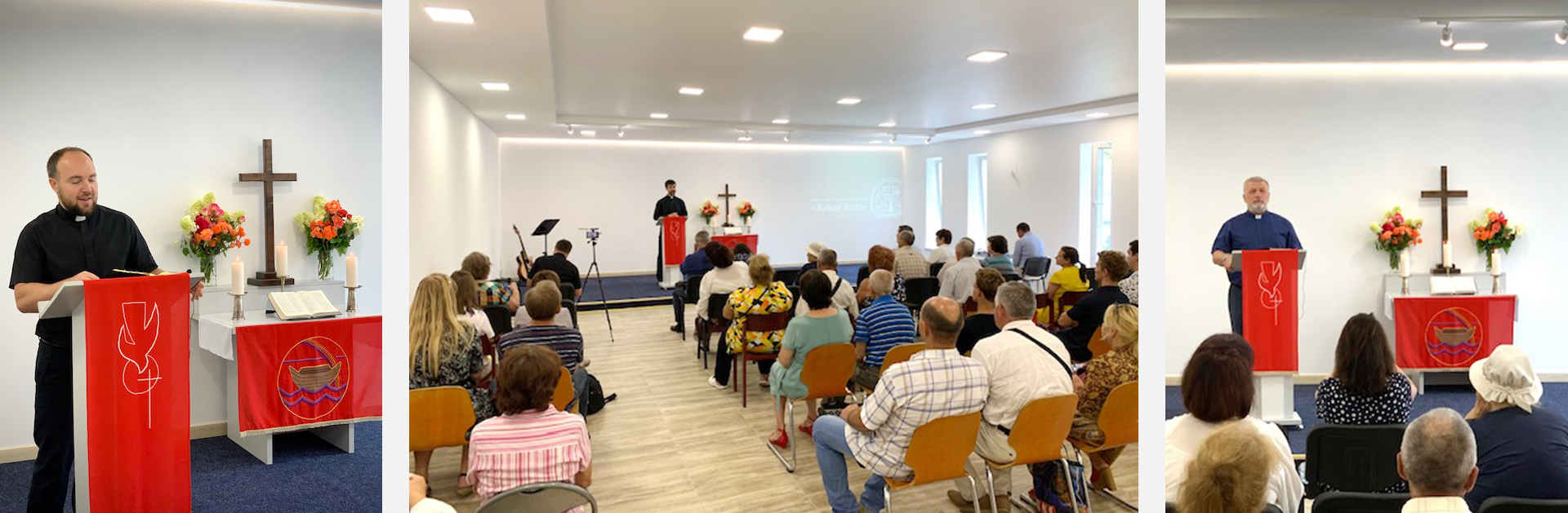 Pastors and people in worship service.